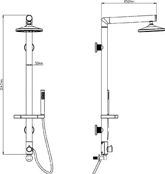 Twin Thermostatic Shower Valve & Rigid Riser Set (Black). additional image