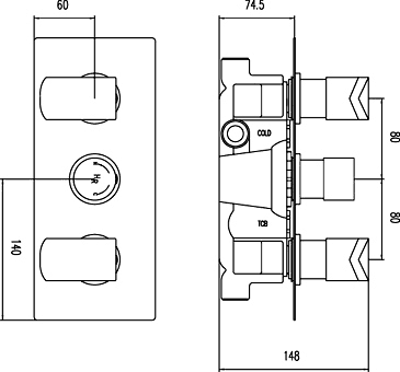 Triple Concealed Thermostatic Shower Valve (Black). additional image