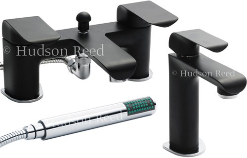 Basin & Bath Shower Mixer Tap Set (Black & Chrome). additional image