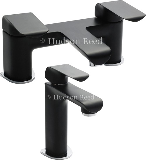 Basin Mixer & Bath Filler Tap Set (Black & Chrome). additional image