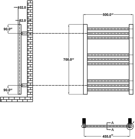 Cloakroom Heated Towel Rail (Chrome). 500x700mm. additional image