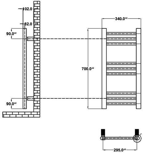 Cloakroom Heated Towel Rail (Chrome). 340x700mm. additional image