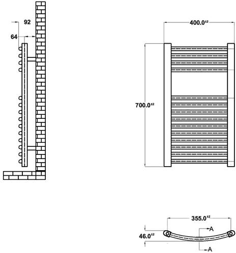 Cloakroom Heated Towel Rail (Chrome). 400x700mm. additional image