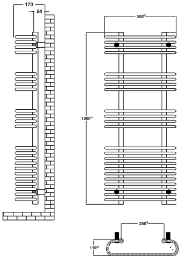 Sway Heated Towel Rail (Chrome). 500x1200mm. additional image