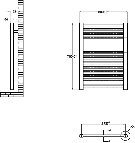 Straight Heated Towel Rail (Chrome). 500x700mm. 717 BTU. additional image
