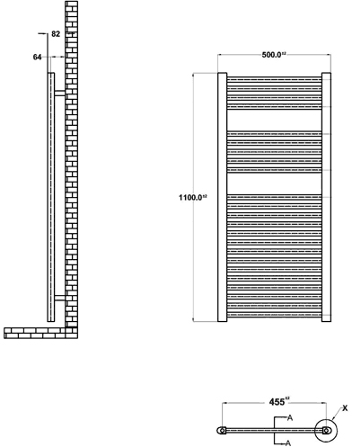 Straight Heated Towel Rail (Chrome). 500x1100mm. 1177 BTU. additional image