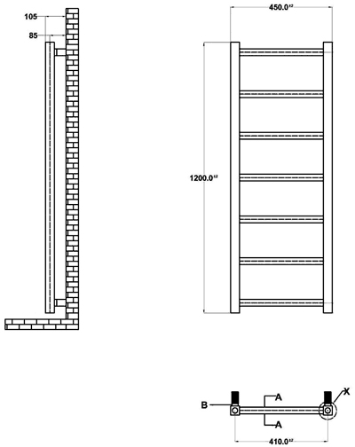 Eton Bathroom Radiator (Chrome). 450x1200mm. additional image