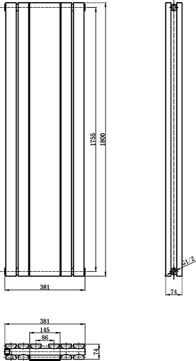 Sloane Mirror Radiator (Anthracite). 381x1800mm. additional image