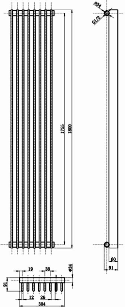 Fin Radiator (Anthracite). 304x1800mm. 4408 BTU. additional image