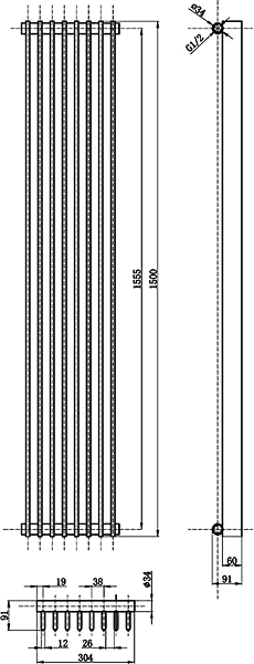 Fin Radiator (Anthracite). 304x1500mm. 3172 BTU. additional image