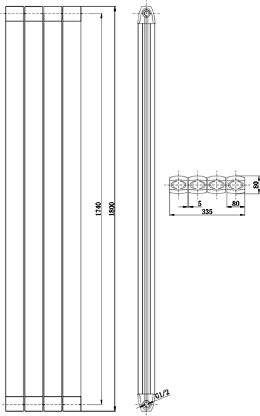 Nirvana Designer Radiator (Black). 335x1800mm. additional image