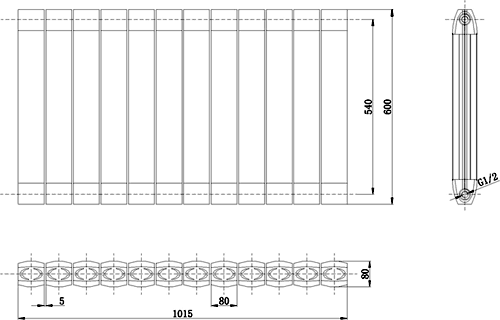 Nirvana Designer Radiator (Black). 1015x600mm. additional image