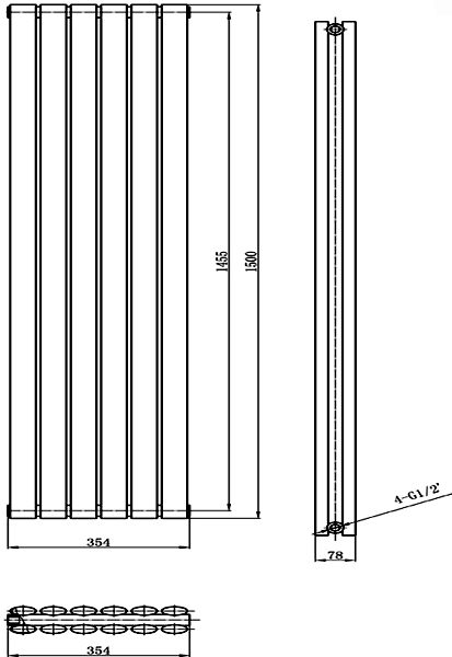 Revive Radiator (Black). 1500x354mm. 4708 BTU. additional image