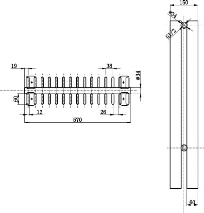 Fin Floor Mounted Radiator (Black). 570x900mm. additional image