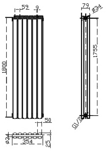 Revive Radiator (Silver). 354x1800mm. 5786 BTU. additional image