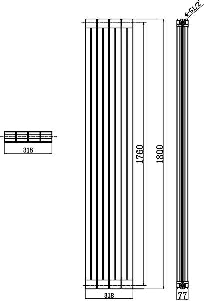 Rapture Radiator (White). 318x1800mm. 5802 BTU. additional image