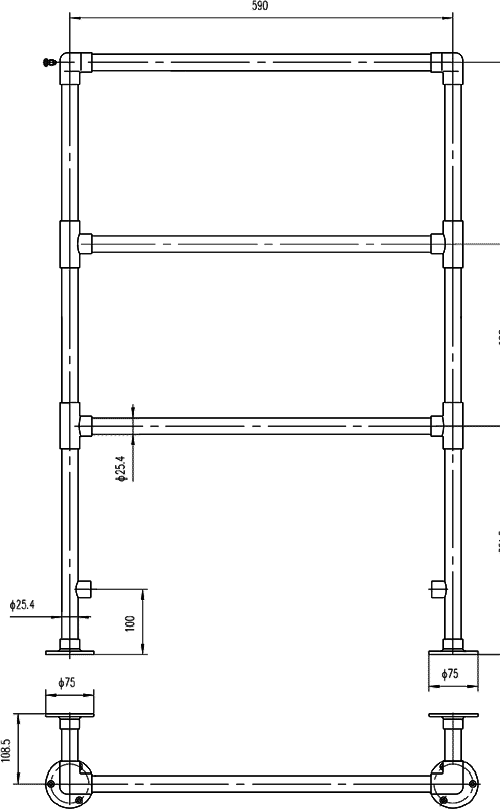 Stanford Heated Towel Rail. 610x920mm. 820 BTU. additional image