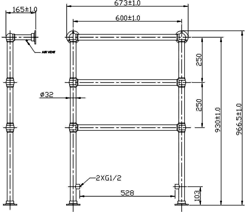 Cambridge Heated Towel Rail (Chrome). 676x966mm. additional image