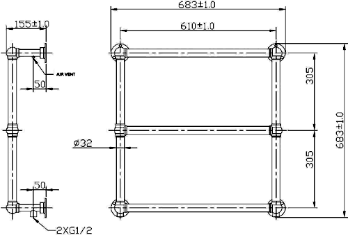 Cotswold Heated Towel Rail (Chrome). 685x685mm. additional image