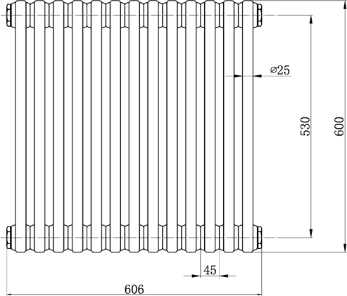 3 Column Radiator With Legs (White). 606x600mm. additional image