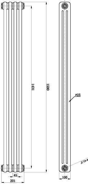 3 Column Vertical Radiator (White). 201x1500mm. additional image