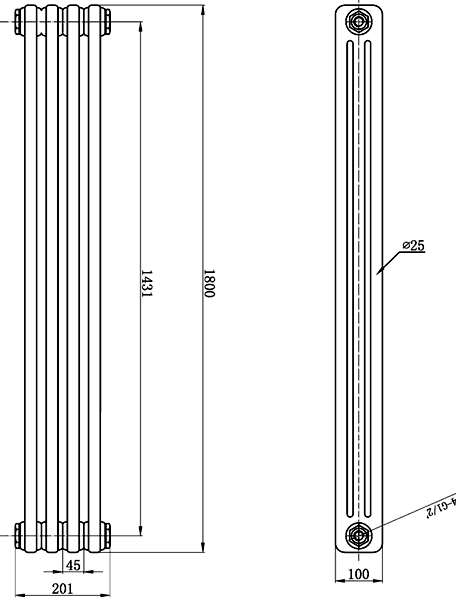 3 Column Vertical Radiator (White). 201x1800mm. additional image