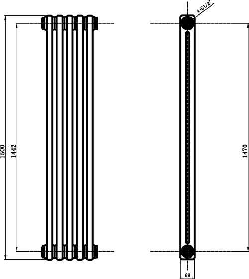 2 Column Vertical Radiator (White). 291x1500mm. additional image