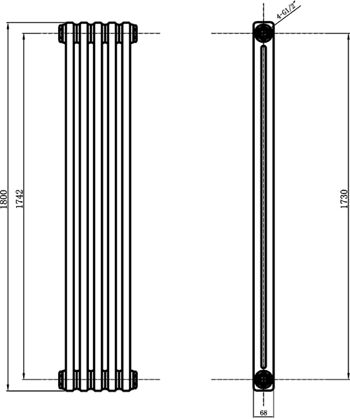 2 Column Vertical Radiator (White). 291x1800mm. additional image