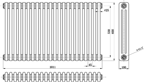 Triple Column Radiator (Black). 1011x600mm. additional image