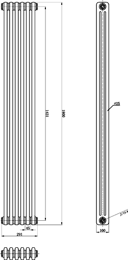 Triple Column Radiator (Black). 291x1800mm. additional image