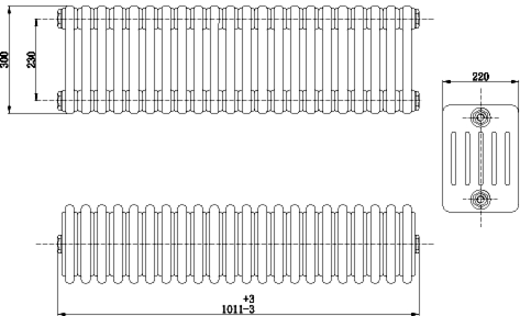 6 Column Radiator With Legs (Black). 1011x480x220mm. additional image