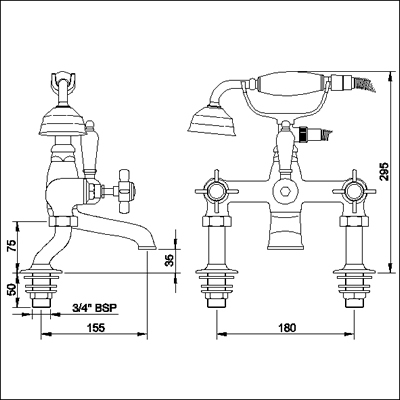 3/4" Cranked Bath Shower Mixer (Chrome) additional image