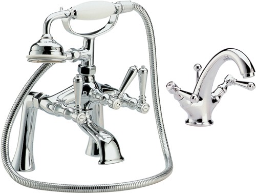 Basin & Bath Shower Mixer Tap Set With Lever Heads. additional image