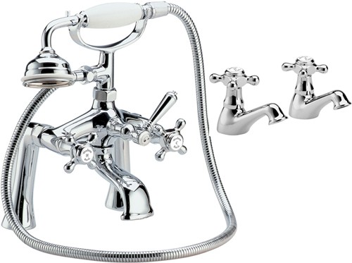 Basin Taps & Bath Shower Mixer Tap Set With Cross Heads. additional image