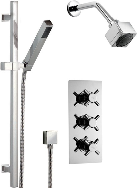 Triple Thermostatic Shower Valve, Slide Rail & Fixed Head. additional image