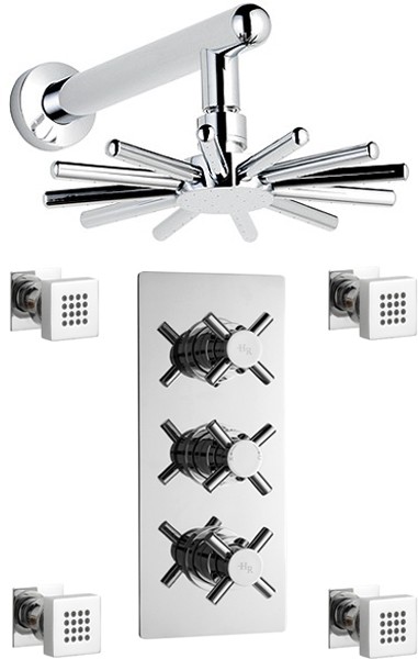 Triple Thermostatic Shower Valve, Shower Head & Jets. additional image