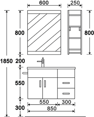Wall Hung Bathroom Furniture Pack (Left Handed, Granite). additional image
