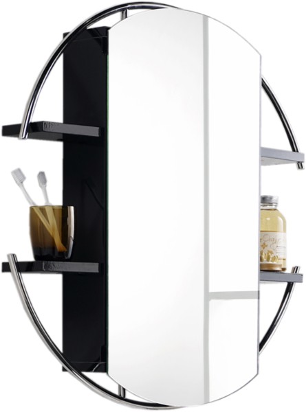 Round Mirror Cabinet & Shelves (Black).  740mm. additional image