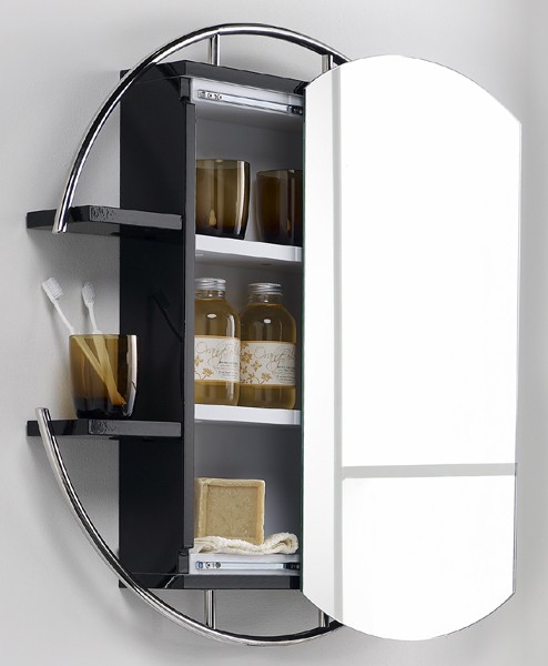 Round Mirror Cabinet & Shelves (Black).  740mm. additional image