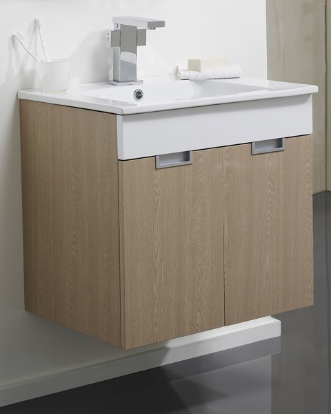 Wall Hung Vanity Set (Oak & White). 585x540x440mm. additional image