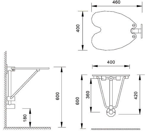 Clear folding shower seat 400x460mm. additional image