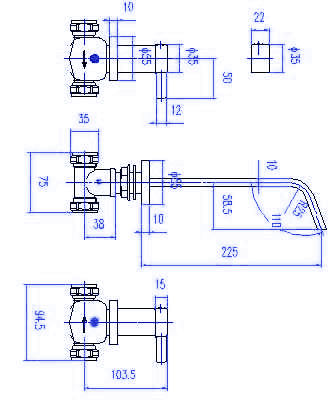 3 Tap Hole Wall Mounted Bath Mixer Tap. additional image