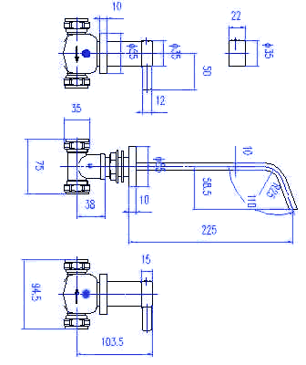 3 Tap Hole Wall Mounted Bath Mixer Tap. additional image