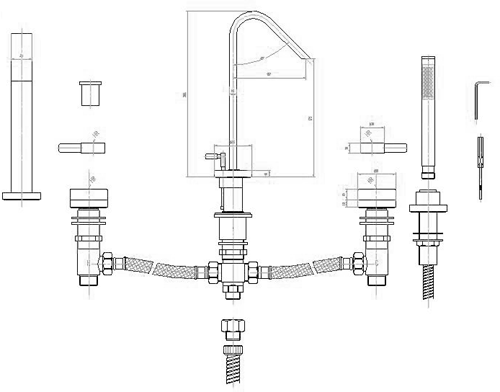 4 Tap hole Bath Mixer with Shower kit and swivel spout. additional image