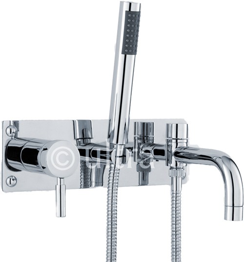 Wall Mounted Bath Shower Mixer Tap With Shower Kit (Chrome). additional image