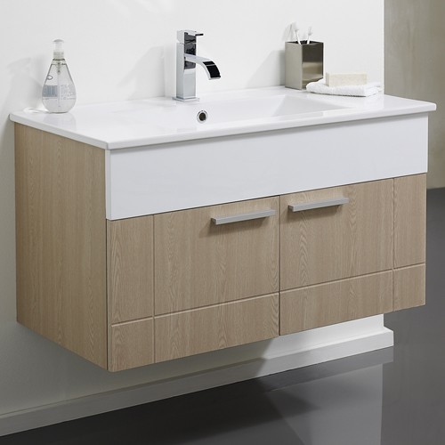 Wall Hung Vanity Set (Oak & White). 915x500x465mm. additional image