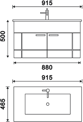 Wall Hung Vanity Set (Oak & White). 915x500x465mm. additional image