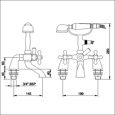 Bath Shower Mixer with Small Handset (Chrome) additional image