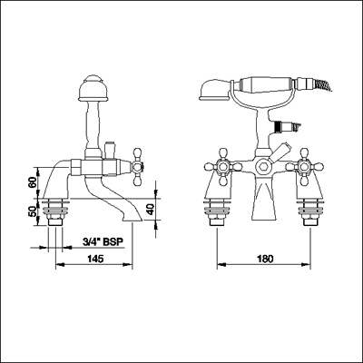 Bath Shower Mixer with Small Handset (Chrome) additional image