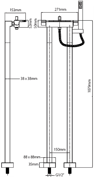 Waterfall Bath Shower Mixer Tap With Stand Pipes & Shower Kit. additional image